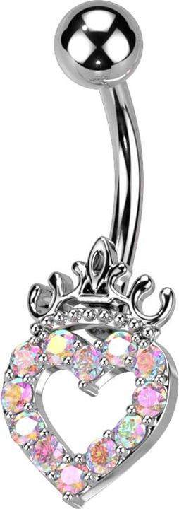 Actual product image Star Piercing Banane silber mit Kugel Herz und Krone Kristalle multicolor (Surgical steel 316L, Brass)