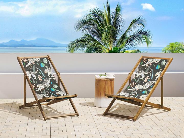 Produktbild Beliani Stoffbezug 2er Set für Gartenliegen ANZIO / AVELLINO Leopardenmotiv schwarz (44 cm)