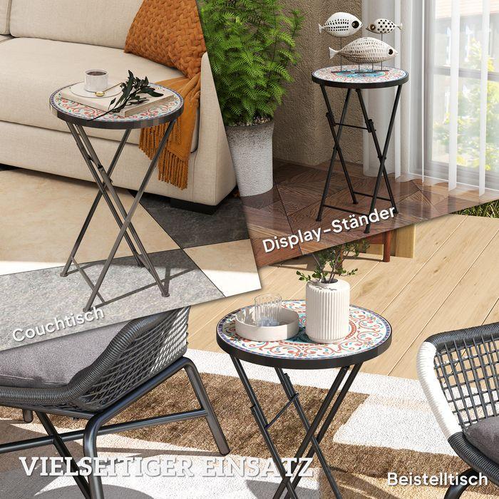 Actual product image Swisshandel24 Beistelltisch klappbar Gartentisch Mosaik-Design Ø35,5x55 cm Mehrfarbig