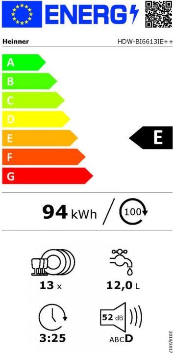 Energy Label Heinner HDW-BI6613IE++