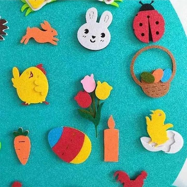 Actual product image Activity Board DIY Felt Easter Rabbit Pendant Set Colourful Eggs Chicks Puzzle Wall Hanging Ornament Easter Party