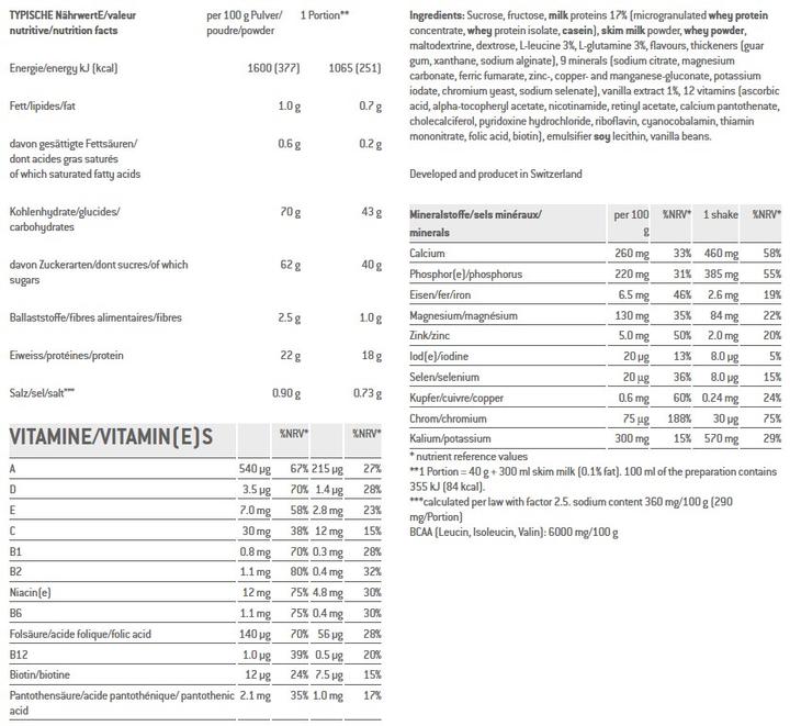 Valeurs nutritives et ingrédients Sponser Recouvrement (Vanille, 1 pcs, 900 g)