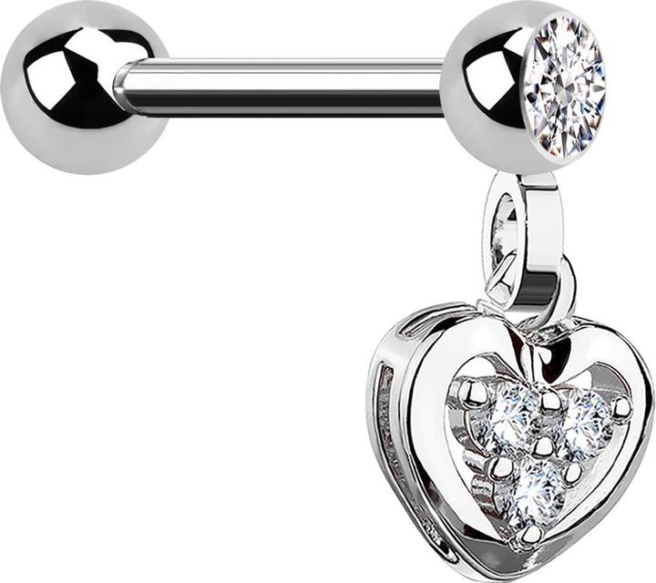 Image du produit Star Piercing Micro Barbell silber mit Anhänger Herz und Kristall (Acier chirurgical 316L, Laiton)