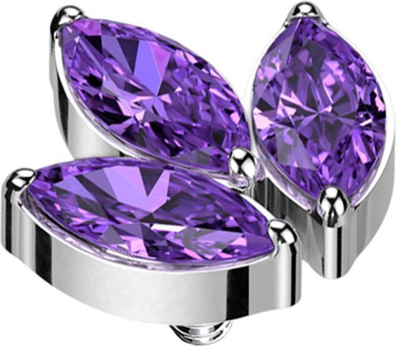Image du produit Star Piercing Dermal Anchor argent trois cristaux ovales violet (sans laiton, Titane G23)
