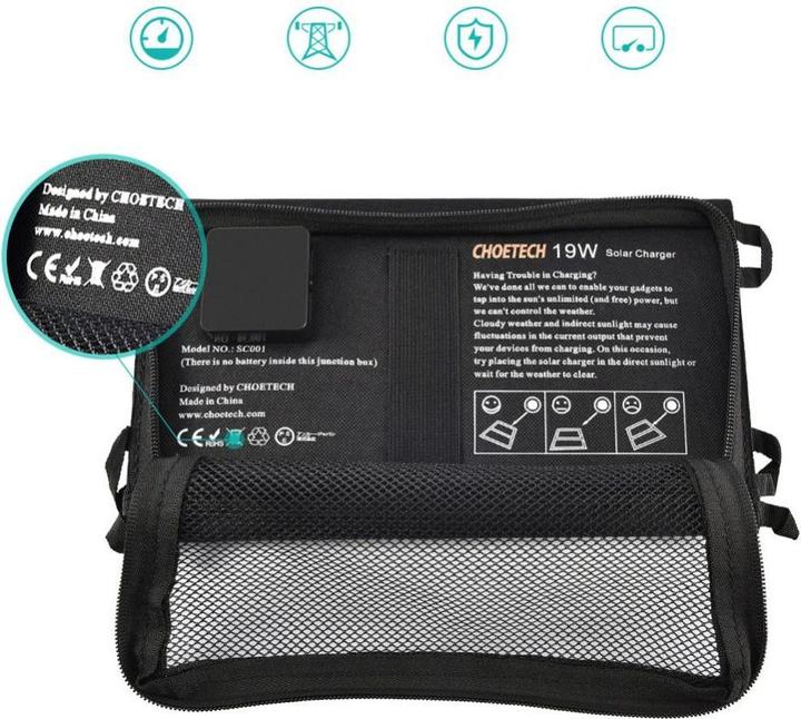 Image du produit Choetech Chargeur solaire USB (19 W, 0.48 kg)