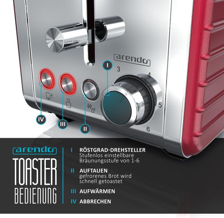 Produktbild Arendo Toaster Langschlitz für 4 Scheiben, 1500 W, Edelstahl, Brötchenaufsatz, DESAYUNO (EU-Stecker)