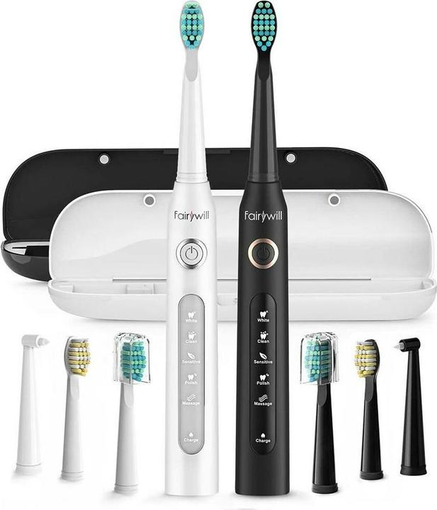 Actual product image Fairywill Sonic toothbrushes with head set and case FW-507 (Black and white) (Sonic toothbrush)