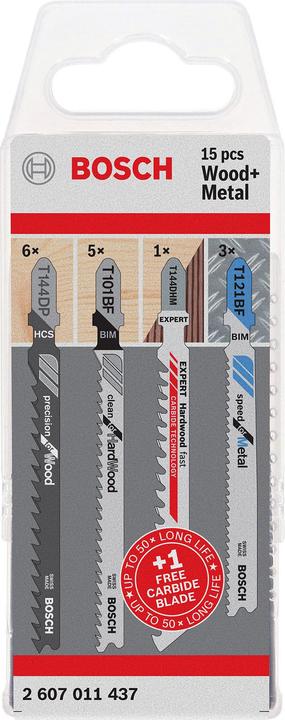 Bosch Professional Zubehör 15-tlg. Stichsägeblatt-Set für Holz und Metall, T-Schaft