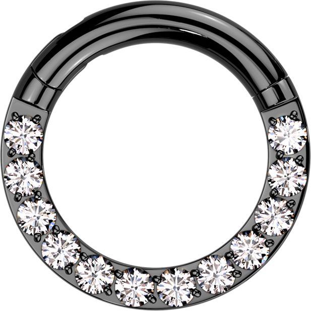 Star Piercing Segmentring klappbar schwarz front Kristalle silber (ohne Messing, Titan G23)