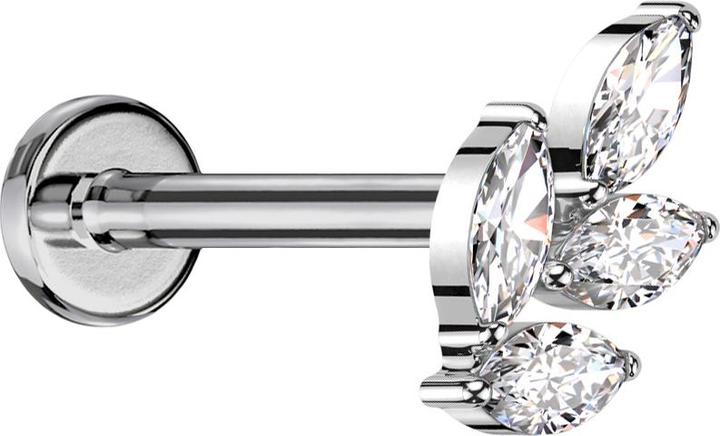 Produktbild Star Piercing Micro Labret Innengewinde silber Blatt silber vier Kristalle silber (ohne Messing, Titan G23)