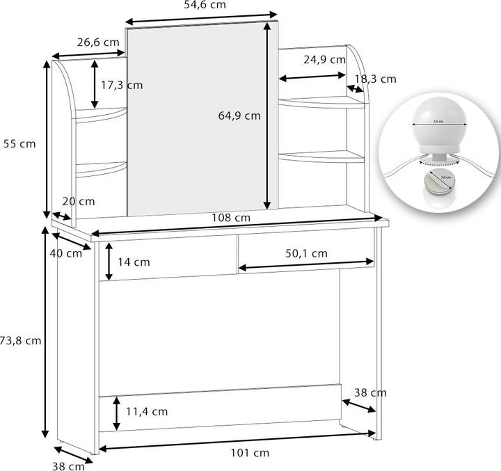 Immagine prodotto Vicco Charlotte con illuminazione (108 x 40 x 139 cm)