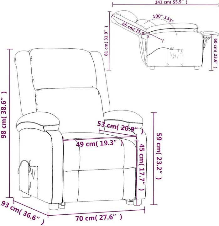 Actual product image VidaXL Massage armchair TV armchair Relax armchair Recliner armchair Brown fabric