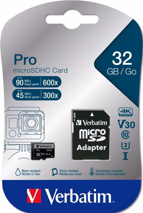Produktbild Verbatim Pro (32 GB, microSDHC, U3, UHS-I)