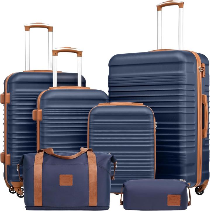 Produktbild Coolife 6-teiliges Hartschalenkoffer-Set mit Reisetasche und Kulturbeutel (93 l, Handgepäck (bis 50l), M (50 - 90l), L (90 - 115l))