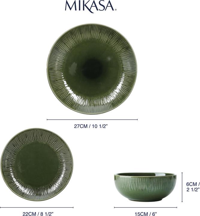 Actual product image Mikasa Jardin 12-Piece Stoneware Dinner Set, Green (12 Piece)