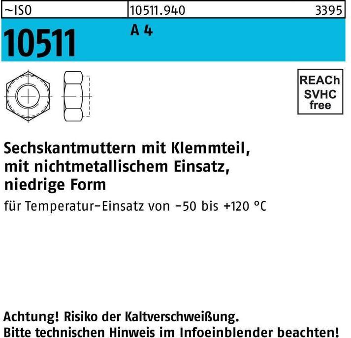 Immagine prodotto Dado esagonale ISO 10511 con parte di fissaggio M 27 A 4 (M27)