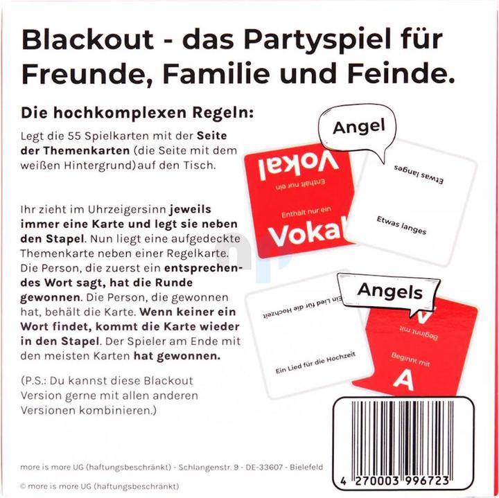 Immagine prodotto More is more Blackout - Edizione JGA - Il party game per amici, familiari e nemici (Tedesco)