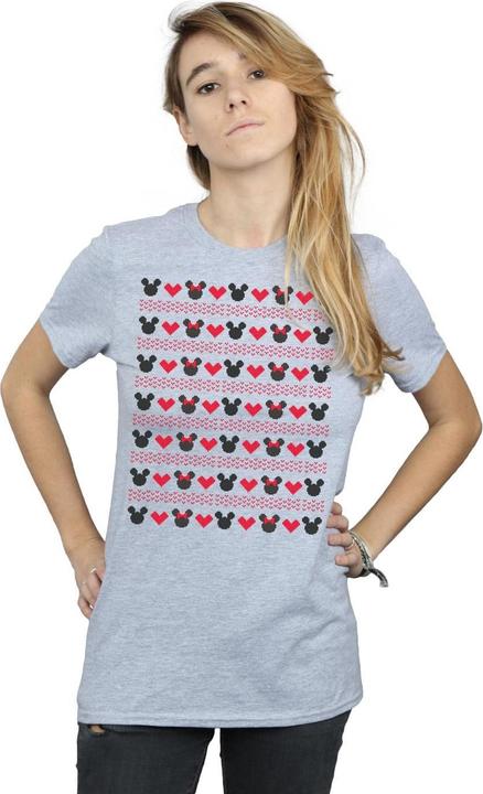 Actual product image Disney Womens/Ladies Mickey And Minnie Christmas Hearts Cotton Boyfriend T-Shirt (M)