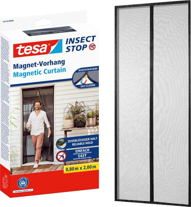 Image du produit tesa Moustiquaire magnétique pour portes de balcon et de terrasse, à fermeture automatique, montage sans (80 x 200 cm)