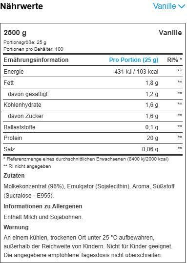 Nutritional values and ingredients MyProtein Impact Whey Isolate (Milk chocolate, 1 pcs., 1000 g)