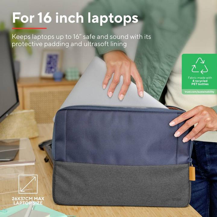 Actual product image Trust Lisboa 16in Laptop Sleeve Black (16", Universal)