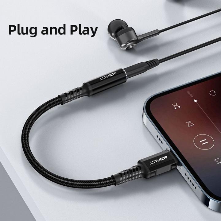 Image du produit Acefast Câble audio MFI Lightning - mini jack 3,5 mm (femelle) 18 cm, AUX gris (C1-05 gris foncé) (0.18 m)