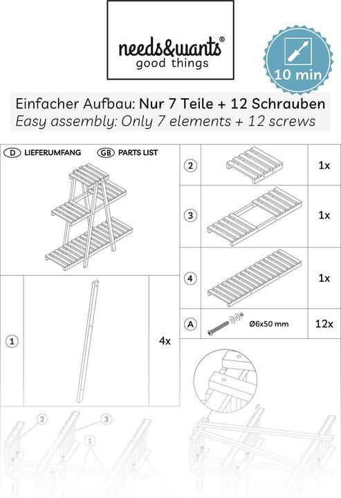 Immagine prodotto Needs&Wants Blumenregal "Bloomy1" mit 3 Etagen, Fichte (weiss)