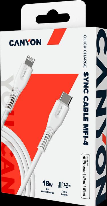 Image du produit Canyon MFI-4 Type C Cable To MFI Lightning for Apple, PVC Mouling,Function : with full feature( data (1.20 m, USB 3.0)