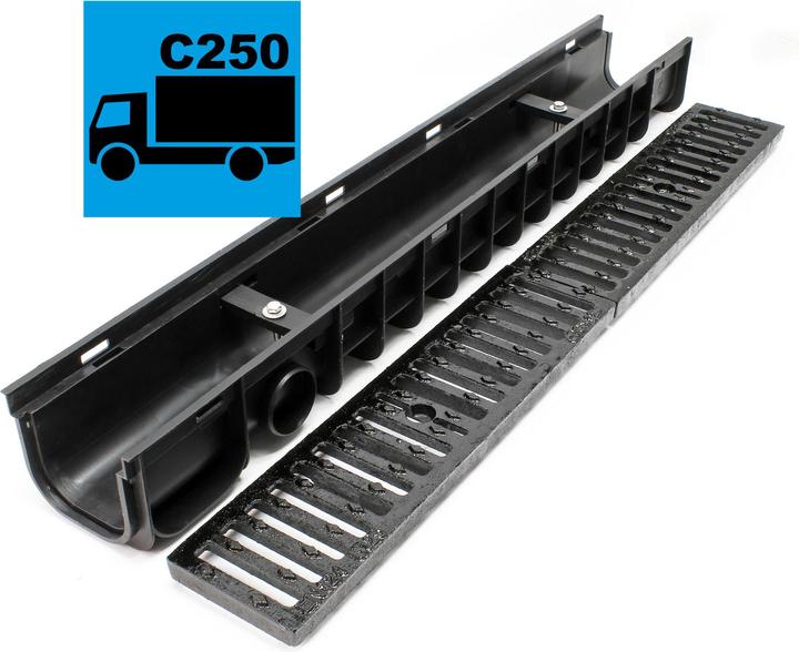 Immagine prodotto Wiltec Caniveau 2x1m Grille recouvrement 25t Fonte Drainage Eaux usées Rigole Grille évacuation Garage