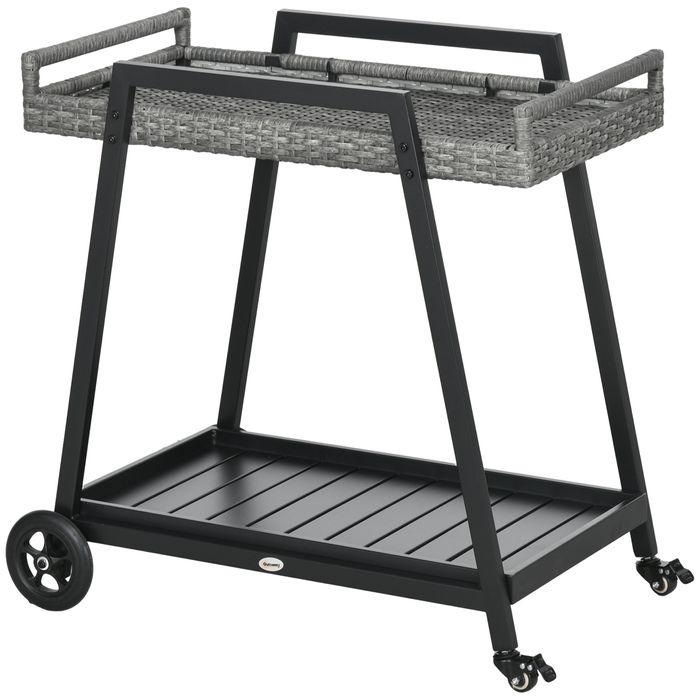 Actual product image Swisshandel24 BBQ trolley BBQ trolley Serving trolley, 1 shelf, PE rattan, 79cmx52cmx82cm, grey