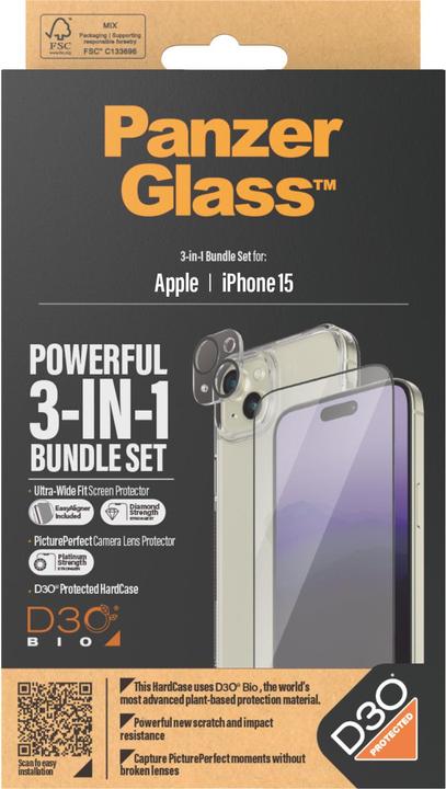 Immagine prodotto PanzerGlass Pacchetto 3 in 1 (1 Pezzo/i, Apple iPhone 15)