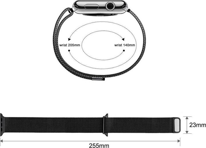 Immagine prodotto PhoneLook Bracciale milanais en acier noir 42mm / 44mm / 45mm (42 mm, 44 mm, 45 mm, Alluminio)