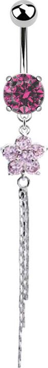 Image du produit Star Piercing Banane argentée avec boule et boule de cristal rose Pendentif fleur de cristal fil scintillant (Acier chirurgical 316L, Laiton)