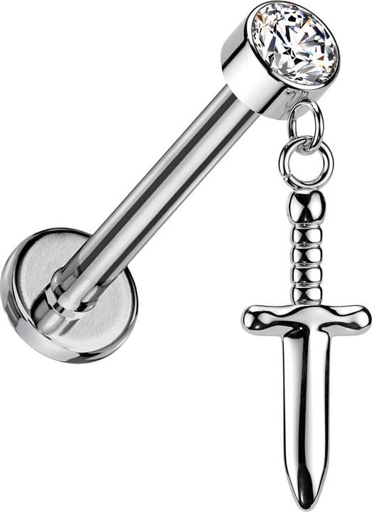Image du produit Star Piercing Micro Labret Filetage intérieur argent Cylindre argent Cristal argent Pendentif poignard argent (sans laiton, Titane G23)