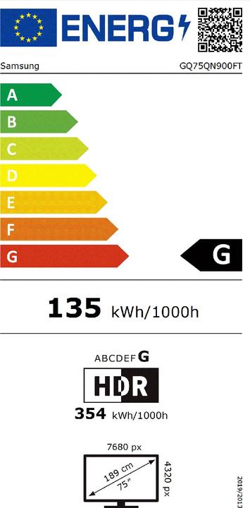 Energie-Label Samsung TV GQ75QN900FTXZG (75", QN900F, NeoQLED, 8K, 2025)