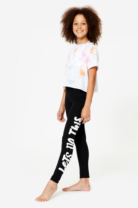 Produktbild Domyos Tanz-Leggings Mädchen Modern Dance hoher Taillenbund - schwarz mit Print (12, 13, 14)