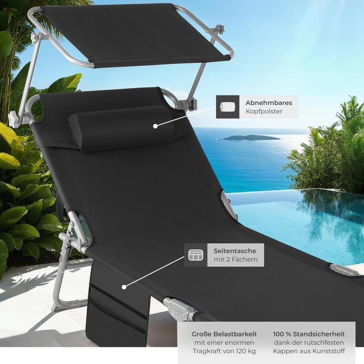 Actual product image tectake Chloé Sun Lounger 4-Position, Headrest and Bag (161 cm)