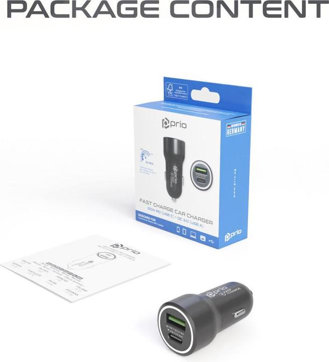 Produktbild prio Fast Charge Car Charger 20W PD (USB C) + QC 3.0 (USB A) black