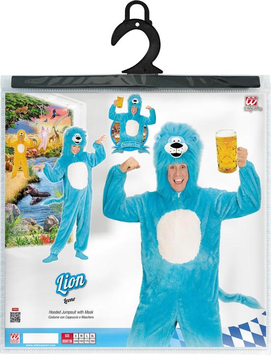 Image du produit Widmann Costume de lion bleu en peluche Combinaison avec capuche adulte (M/L)