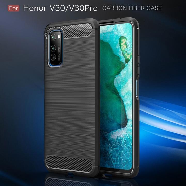 Produktbild König Design Hülle Handy Schutz für Huawei Honor V30 Case Cover Bumper Carbon Optik TPU Blau (Honor V30)