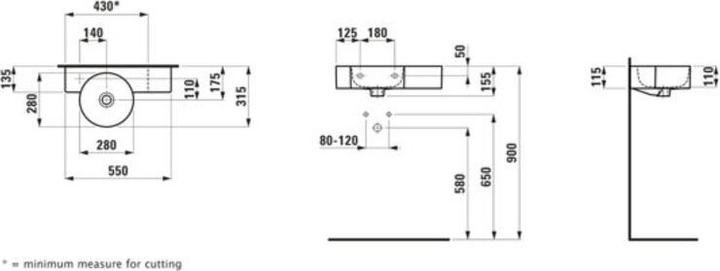 Immagine prodotto Laufen Lavamano VAL 550x315mm 1 HL w ÜL bianco w ÜL 1 foro per rubinetto (315 mm, 550 mm)
