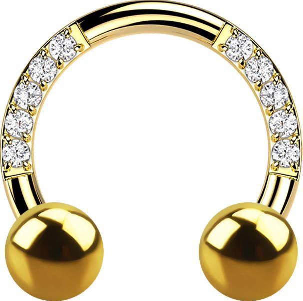 Actual product image Star Piercing Micro Circular Barbell gold-plated crystals with two spheres (Titanium G23, without brass)