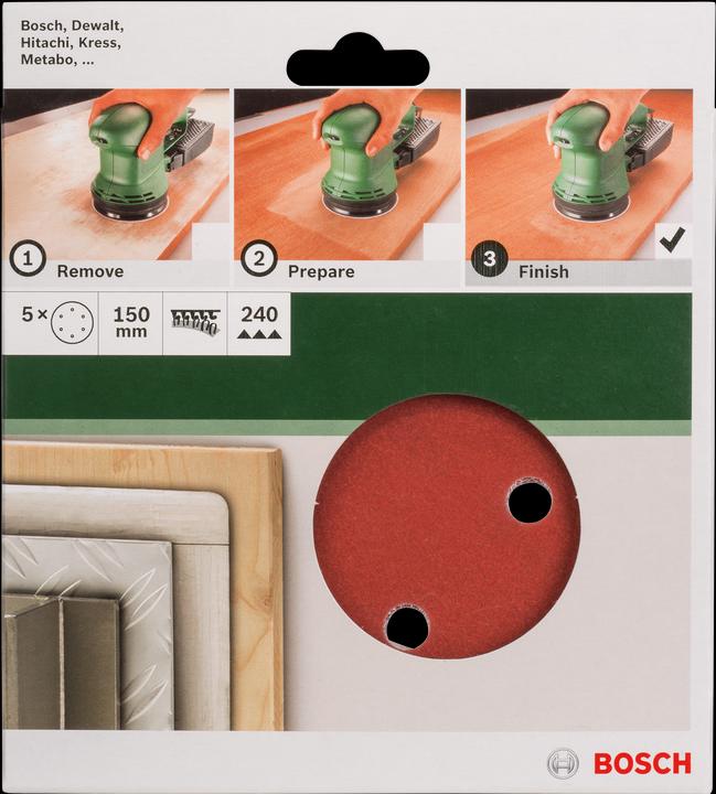 Image du produit Bosch Zubehör Jeu de 5 feuilles abrasives pour ponceuse excentrique K = 240 (240)