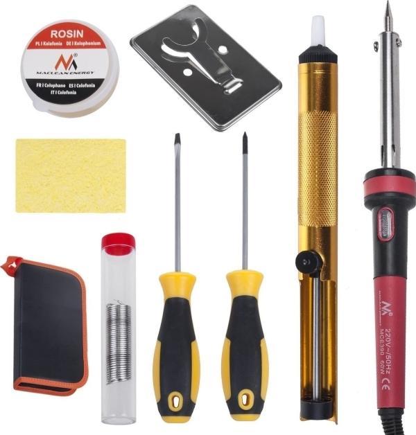 Maclean Soldering iron set, 60 W, tin rosin, suction cup, stand, screwdriver, carrying bag