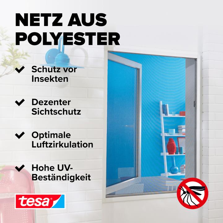 Produktbild tesa Insektenschutz COMFORT für Fenster, mit Klettband, selbstklebend, ohne Bohren (170 x 180 cm)