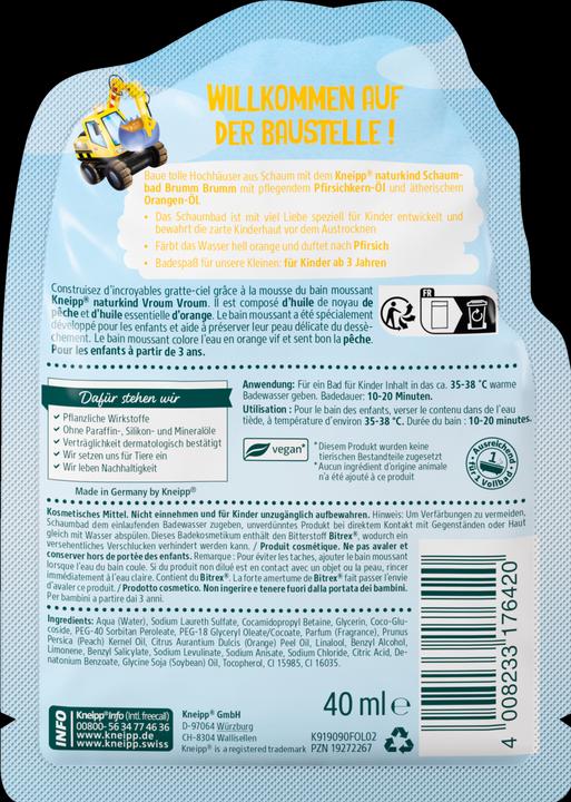Valeurs nutritives et ingrédients Kneipp naturkind Bain moussant Vroum Vroum (40 ml, Bain moussant)