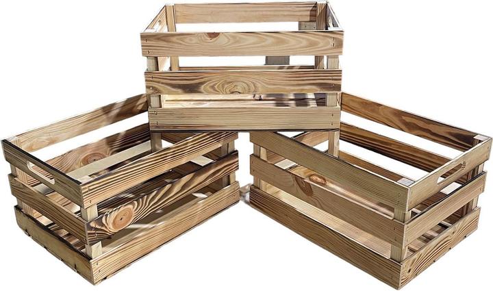 Produktbild Natura Punto Holzkisten zur Dekoration, geflammt im 3er Set (29 x 39 x 21 cm)