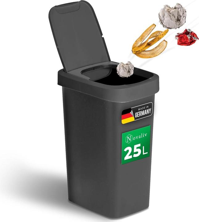Produktbild Novaliv Mülleimer 25L mit 2in1 Deckel, Klappdeckel & Schwingdeckel, Anti-Geruch Abfalleimer für Küch (25 l)
