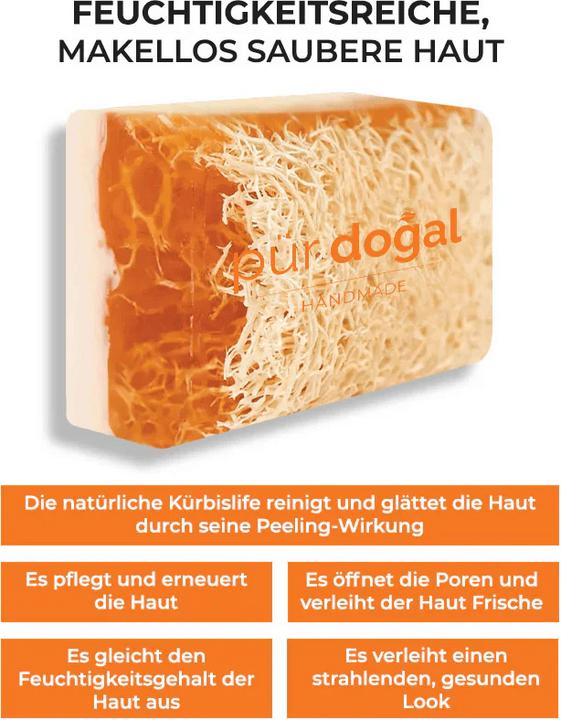 Image du produit Pür Doğal 100% Natürliche Kürbisfaser Seife mit Eselmilch und Honig 130gr (Savon dur)