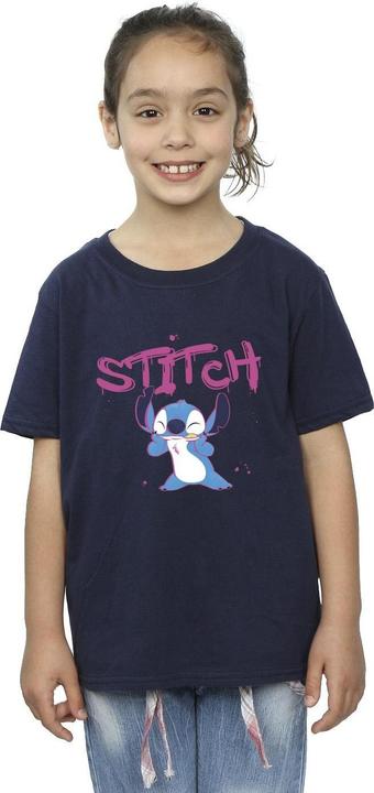 Actual product image Disney Girls Lilo And Stitch Graffiti Cotton T-Shirt (116)